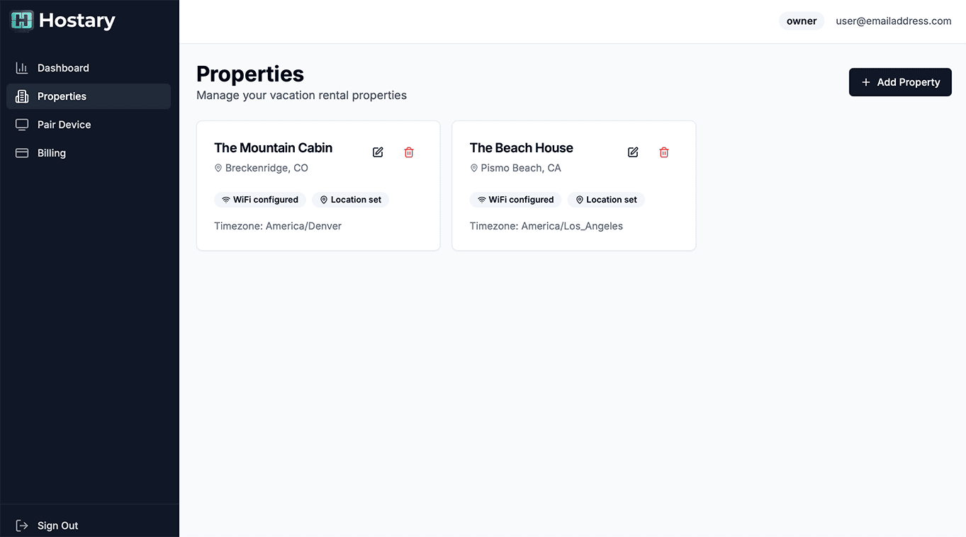 Multi-property management dashboard